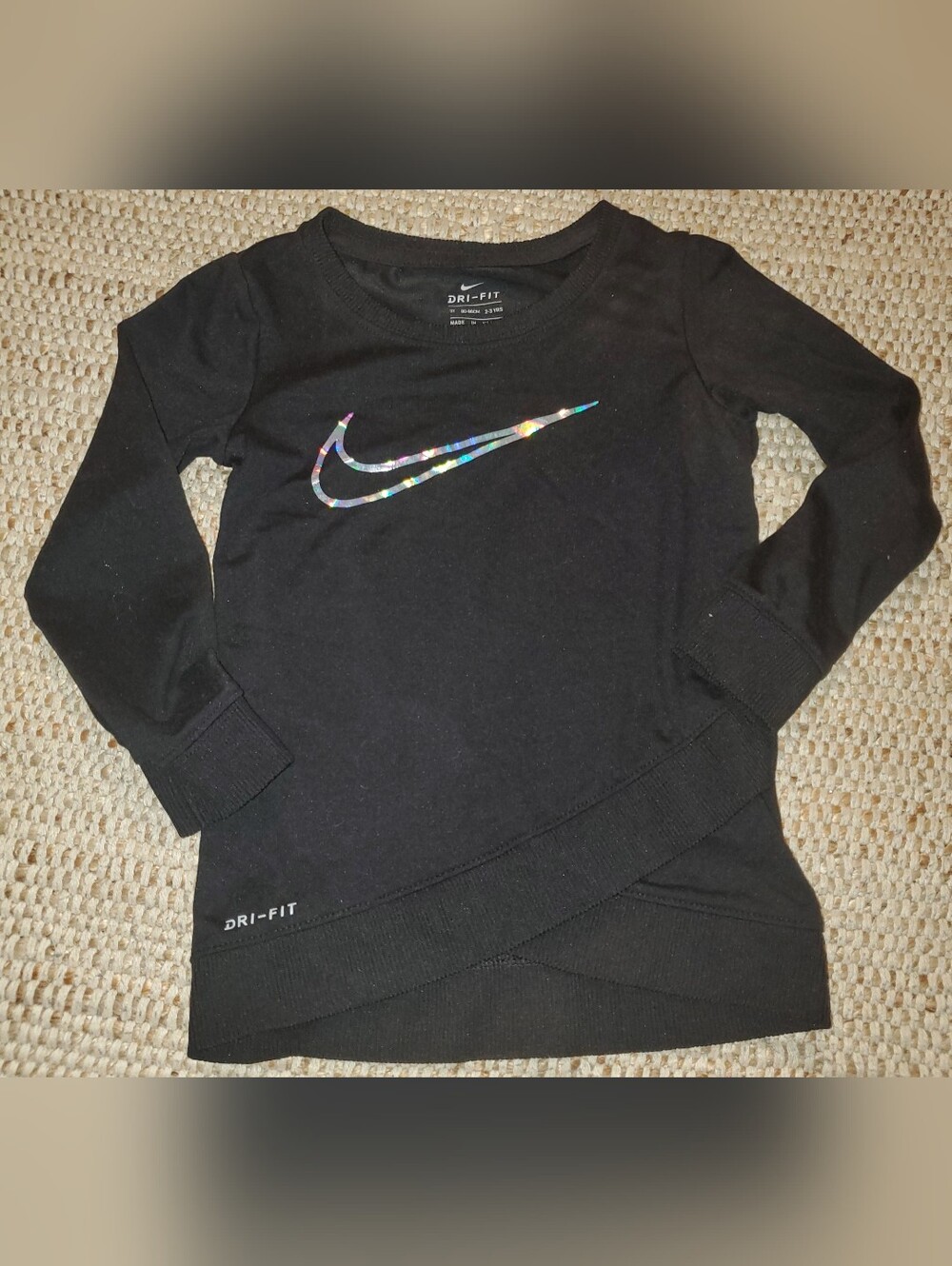 3T Nike-Drift Black Long Sleeve Kids Top with Iridescent Swoosh